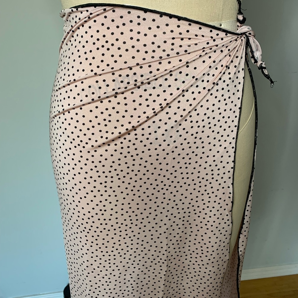 Pink and black polka dot wrap sarong skirt